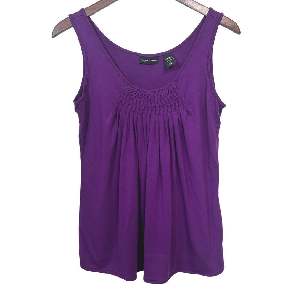New York & Company Purple Smocked Pleated Sleeveless Tank Top Stretch Small